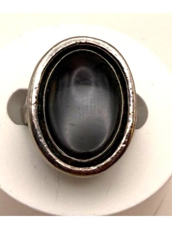 VTG Silver Tone Black Oval Cabochon Statement Ring Size 5.5 Retro Fashion Jewelr - Picture 1 of 5